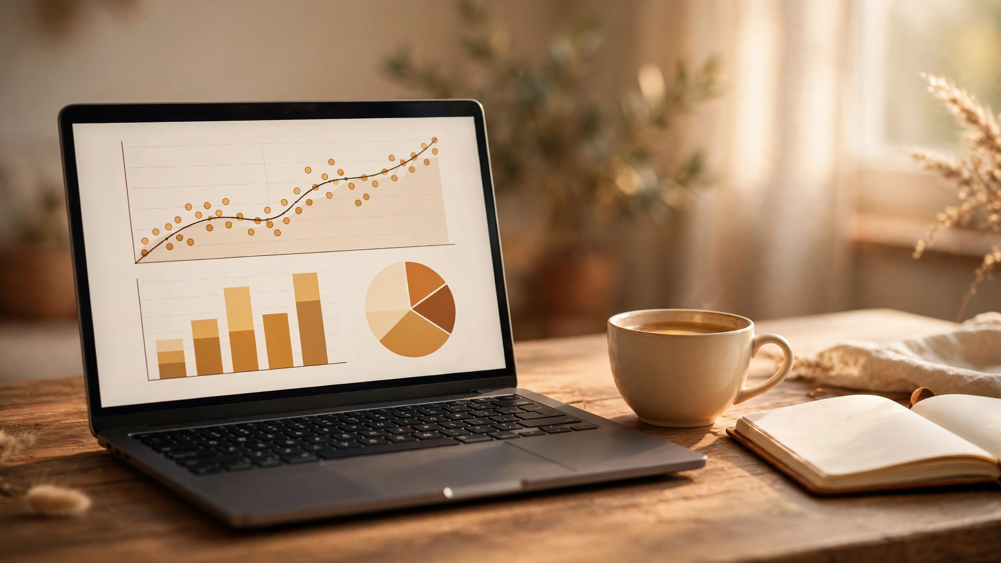 Real estate market newsletter ideas with housing market charts on a laptop that get opened
