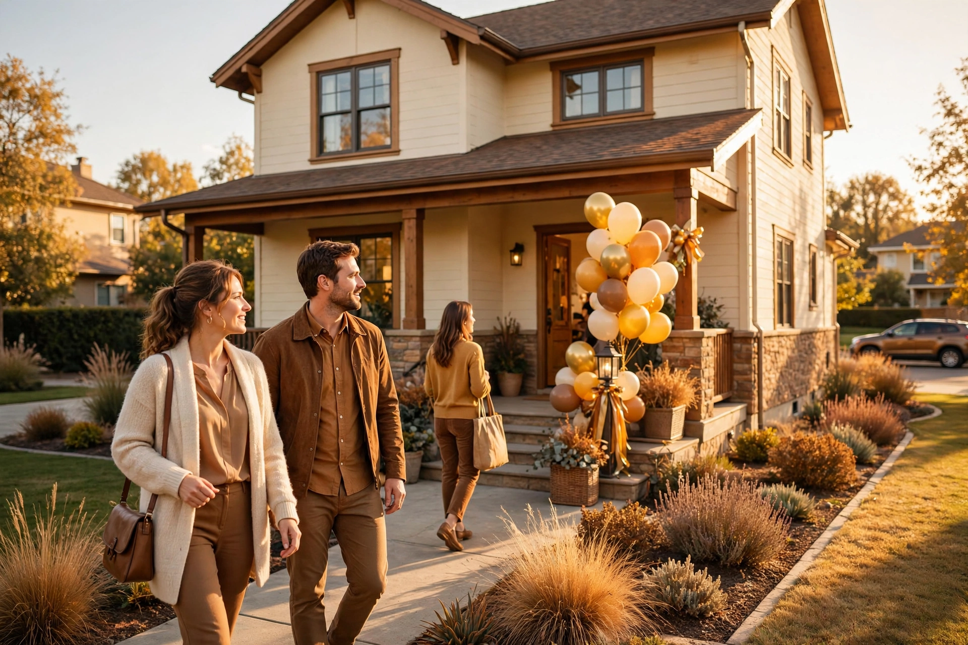 Open house marketing with balloons as visitors arrive at a beautiful listed home