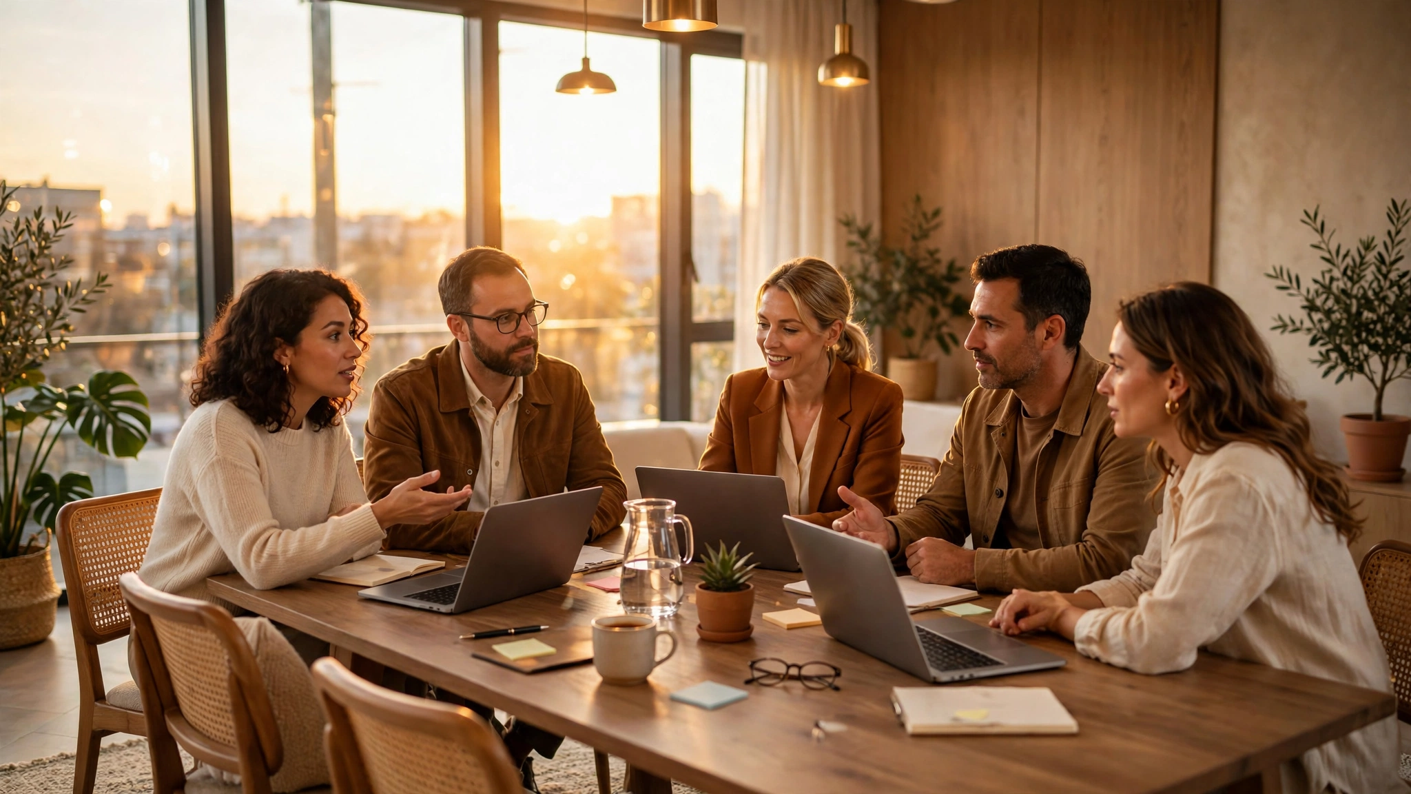 Real estate team leaders in a recruiting and training meeting with AI content systems