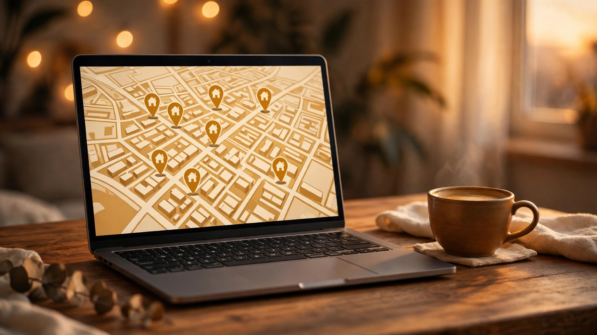 Optimizing Zillow and Redfin listings on a laptop showing a home location map