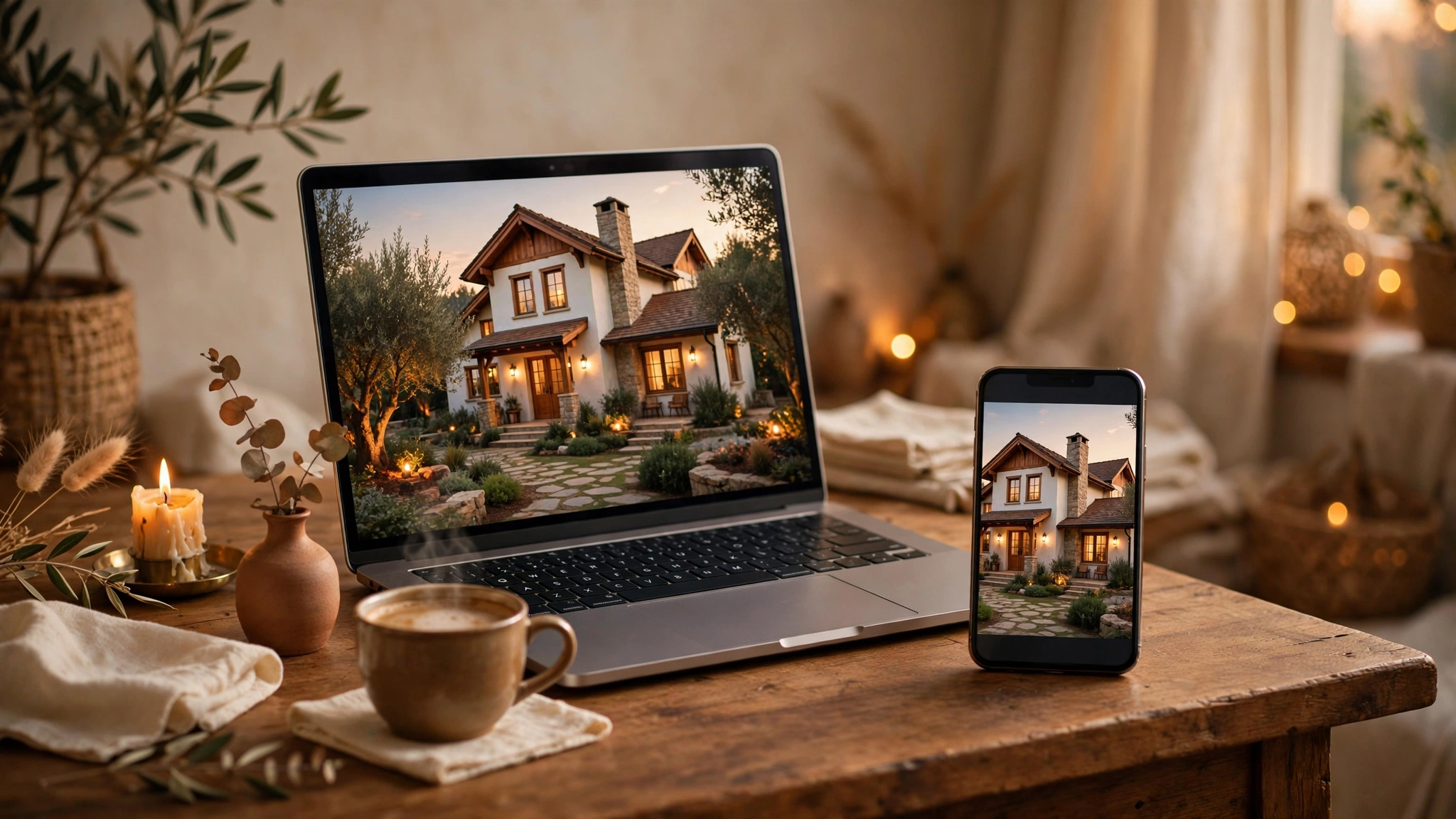 Real estate retargeting ads shown on a laptop and phone featuring the same listing