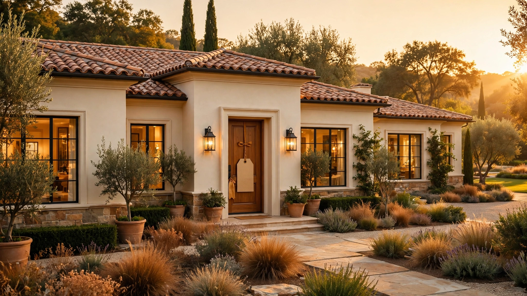 Pricing psychology concept with a blank price tag on the door of an elegant home