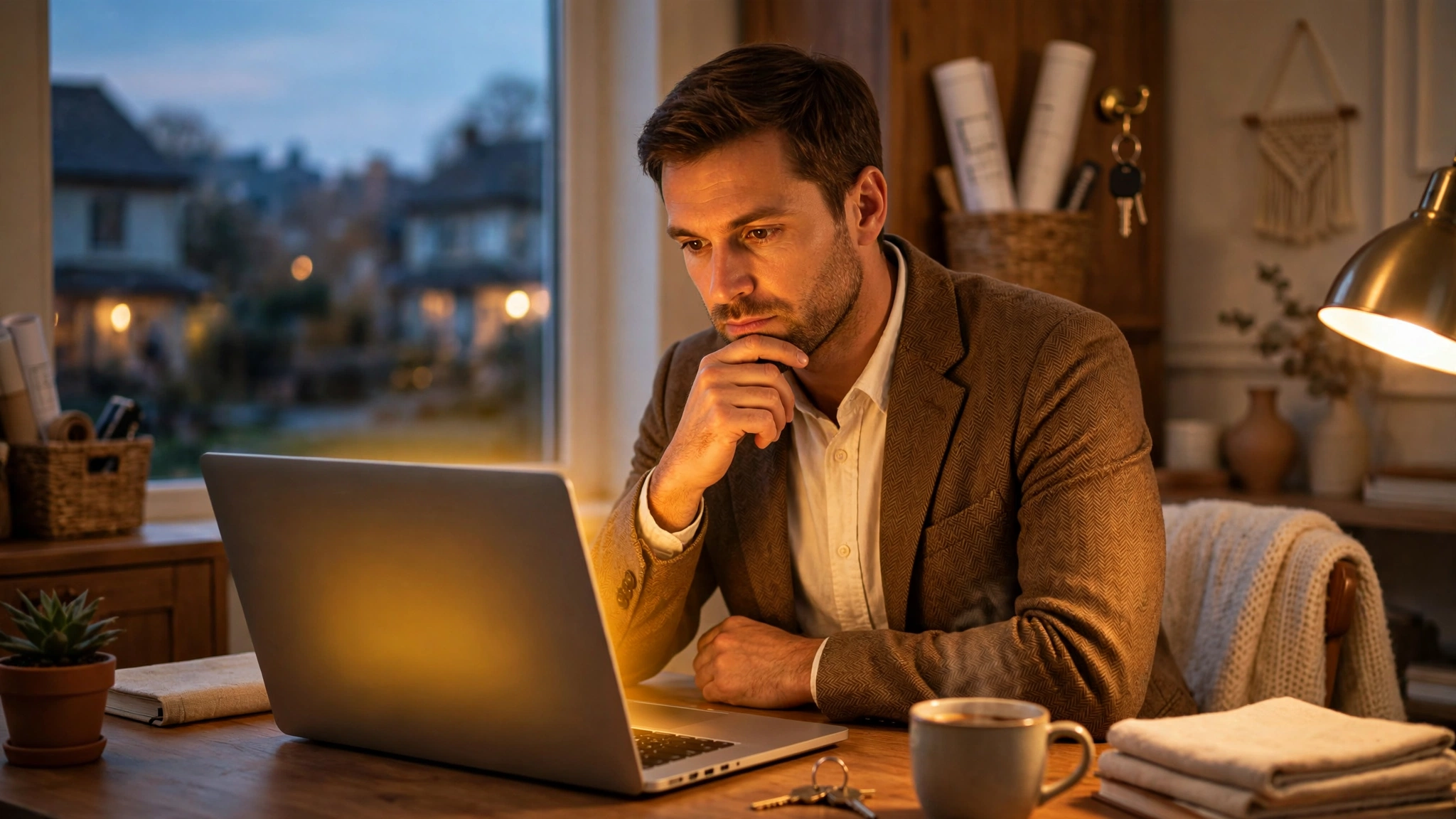 Real estate agent reviewing AI output on a laptop, avoiding common AI mistakes